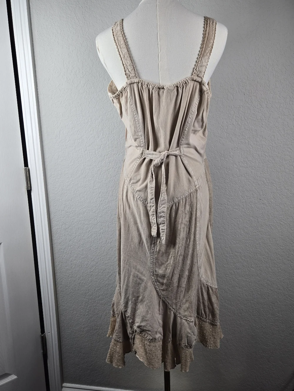 Coline XL Boho Goddess Embroidered Midi Dress Stonewashed Festival Chic Earthy